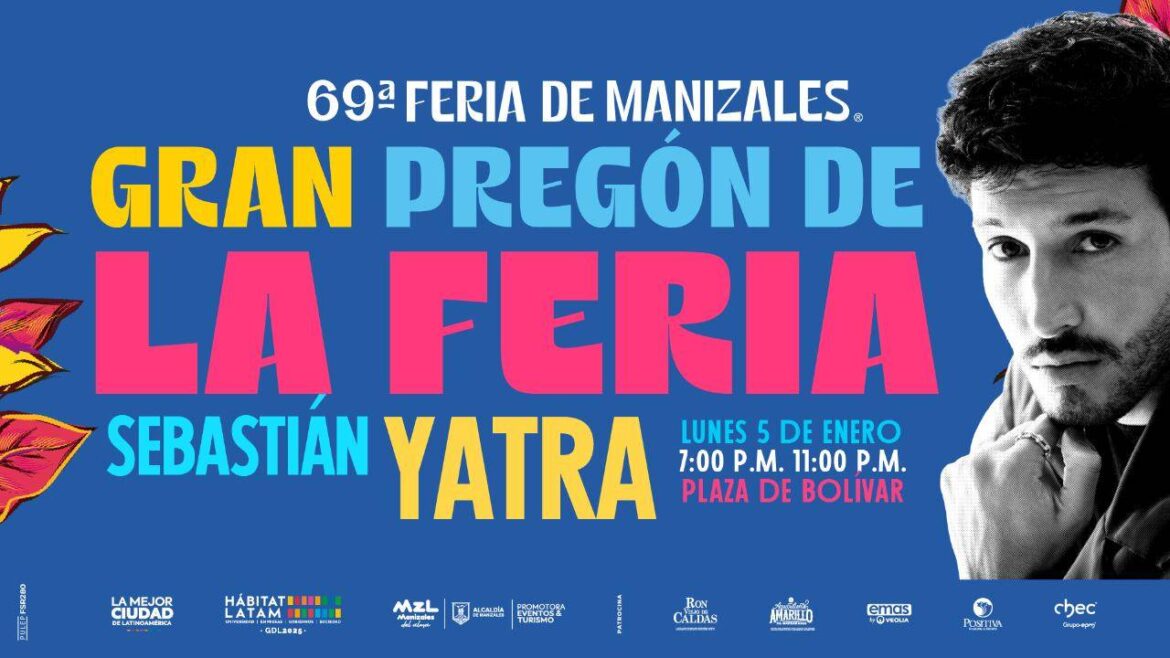 Sebastián Yatra en Manizales prende la fiesta hoy en el Pregón de la Feria 2026
