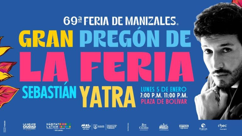 Sebastián Yatra en Manizales prende la fiesta hoy en el Pregón de la Feria 2026